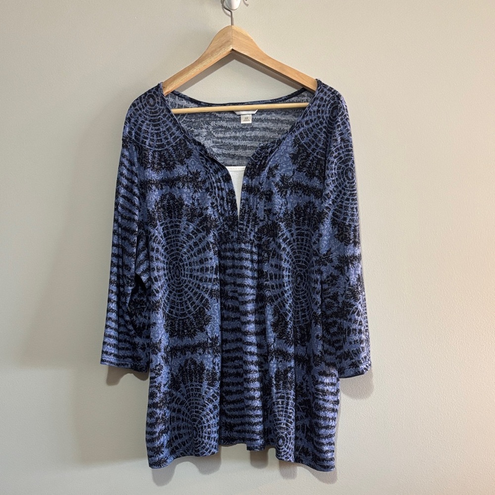 CJ Banks Women’s 3X Blue Black Printed Tunic Top - GUC